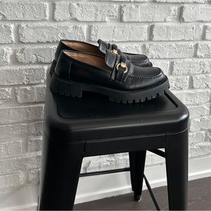 ZARA Black Chunky Loafers with Gold Hardware